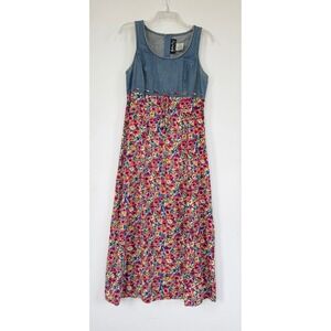 All That Jazz Vintage 90s Denim Floral Maxi Dress 9/10 Blue Boho Fairy Whimsy